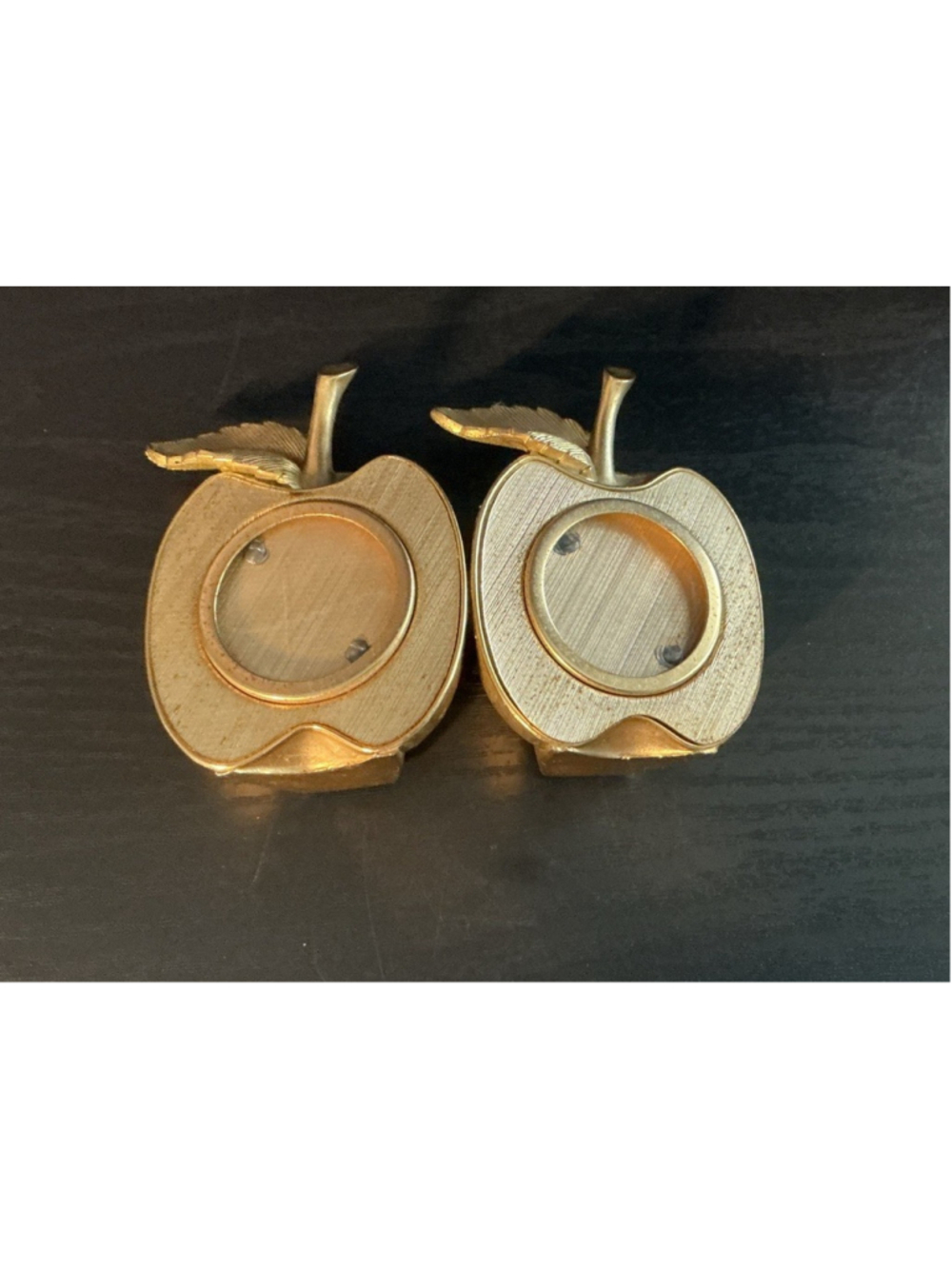 Vintage Ted Arnold Duo Photo Frame 4.25" Gold Brass Double Apple Motif